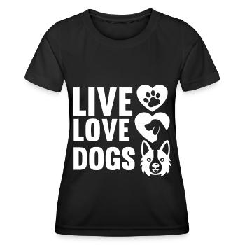 Lebe Liebe Hunde - Hund - Pfote - Herz - Frauen Funktions-T-Shirt - Schwarz - Vorne - AI Model Female 172 light (172cm)