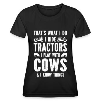 Je conduis un tracteur, je joue avec des vaches et je - T-shirt sport Femme - noir - Devant - AI Model Female 172 light (172cm)