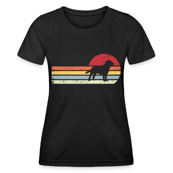 Sun and retro lines - Dog - - Women's Functional T-Shirt - black - Front - AI Model Female 172 light (172cm)