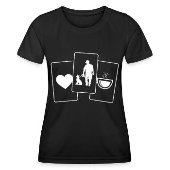 Heart - Coffee - Man with dog - - Women's Functional T-Shirt - black - Front - AI Model Female 172 light (172cm)