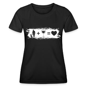 Grunge-Rechteck - Herz - Wein - Mann mit Hund - - Frauen Funktions-T-Shirt - Schwarz - Vorne - AI Model Female 172 light (172cm)
