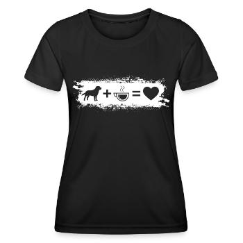 Grunge-Rechteck - Herz - Kaffee - Hund - - Frauen Funktions-T-Shirt - Schwarz - Vorne - AI Model Female 172 light (172cm)