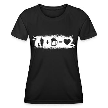Grunge Rectangle - Heart - Beer - Man with Dog - - Women's Functional T-Shirt - black - Front - AI Model Female 172 light (172cm)
