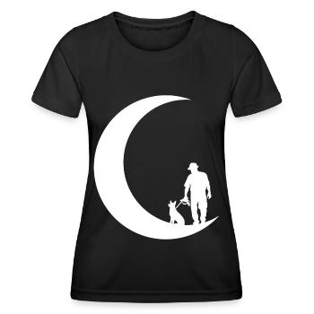 Crescent Moon - Man with Dog - - Women's Functional T-Shirt - black - Front - AI Model Female 172 light (172cm)