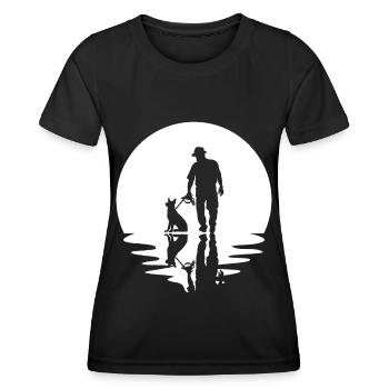 Circle and reflection - Man with dog - - Women's Functional T-Shirt - black - Front - AI Model Female 172 light (172cm)