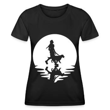 Circle and reflection - Woman with dog - - Women's Functional T-Shirt - black - Front - AI Model Female 172 light (172cm)