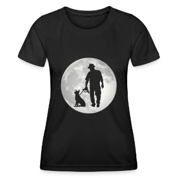 Vollmond - Mann mit Hund - - Frauen Funktions-T-Shirt - Schwarz - Vorne - AI Model Female 172 light (172cm)