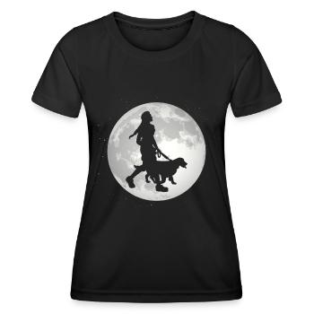 Full moon - woman with dog - - Women's Functional T-Shirt - black - Front - AI Model Female 172 light (172cm)