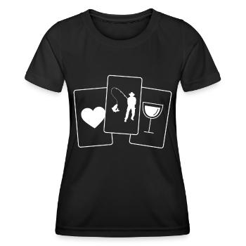 Coeur - Vin - Pêche - - T-shirt sport Femme - noir - Devant - AI Model Female 172 light (172cm)