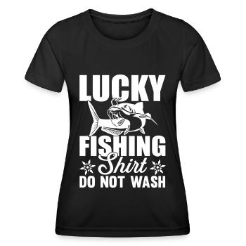 Ne lavez pas la chemise de pêcheur chanceux 3 - (2) - T-shirt sport Femme - noir - Devant - AI Model Female 172 light (172cm)