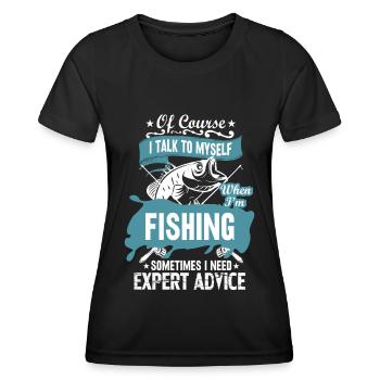 Bien sûr, je me parle à moi-même quand je pêche - T-shirt sport Femme - noir - Devant - AI Model Female 172 light (172cm)