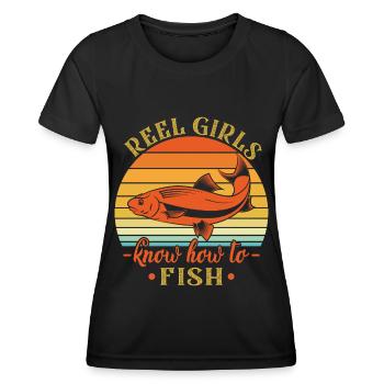 Reel Girls Know How To Fish - - Frauen Funktions-T-Shirt - Schwarz - Vorne - AI Model Female 172 light (172cm)