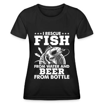 Je sauve les poissons de l’eau et la bière du F - T-shirt sport Femme - noir - Devant - AI Model Female 172 light (172cm)