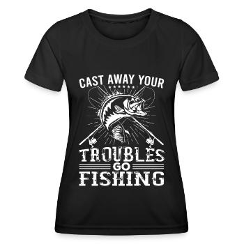 Throw away your worries and go fishing - - Women's Functional T-Shirt - black - Front - AI Model Female 172 light (172cm)