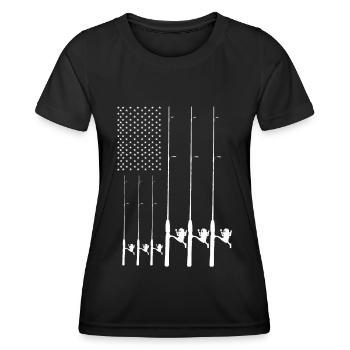 USA Flagge Angeln 6 - - Frauen Funktions-T-Shirt - Schwarz - Vorne - AI Model Female 172 light (172cm)