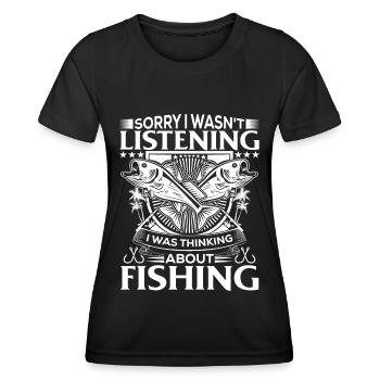 Désolé de ne pas écouter, je pensais au poisson - T-shirt sport Femme - noir - Devant - AI Model Female 172 light (172cm)