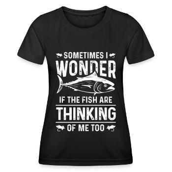Sometimes I wonder if the fish are also attached to mic - Women's Functional T-Shirt - black - Front - AI Model Female 172 light (172cm)
