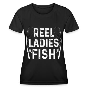 Moulinet Femmes Poissons - T-shirt sport Femme - noir - Devant - AI Model Female 172 light (172cm)