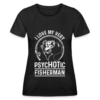 J’aime mon pêcheur très psychotique - T-shirt sport Femme - noir - Devant - AI Model Female 172 light (172cm)