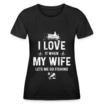 Ich liebe es, wenn meine Frau mich angeln lässt - Frauen Funktions-T-Shirt - Schwarz - Vorne - AI Model Female 172 light (172cm)