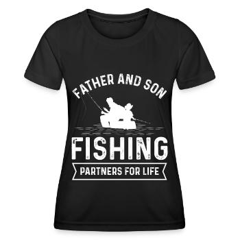 Vater und Sohn fischen als Partner fürs Leben - Frauen Funktions-T-Shirt - Schwarz - Vorne - AI Model Female 172 light (172cm)
