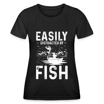 Facilement distrait par le poisson - T-shirt sport Femme - noir - Devant - AI Model Female 172 light (172cm)