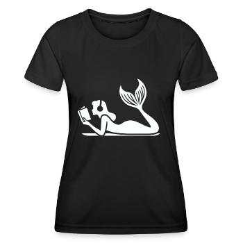 Buchmeerjungfrau im Lesezauber - Frauen Funktions-T-Shirt - Schwarz - Vorne - AI Model Female 172 light (172cm)