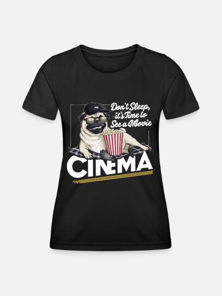 Mops Hundehalter Mops Liebe Kino Popcorn - Frauen Funktions-T-Shirt - Schwarz