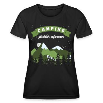 Camping glücklich aufwachen - Design - Frauen Funktions-T-Shirt - Schwarz - Vorne - AI Model Female 172 light (172cm)