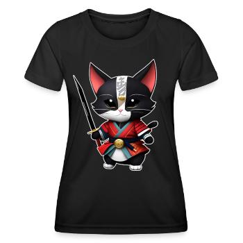 Cute samurai cat with katana sword - Women's Functional T-Shirt - black - Front - AI Model Female 172 light (172cm)