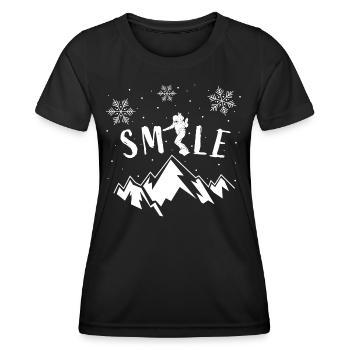 Smile Snowboard Montagnes Vacances d’hiver Vacances de ski Piste - T-shirt sport Femme - noir - Devant - AI Model Female 172 light (172cm)