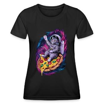 Space Cat on Pizza Galactic Journey - Women's Functional T-Shirt - black - Front - AI Model Female 172 light (172cm)