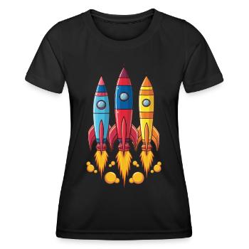 Des fusées colorées commencent l’aventure - T-shirt sport Femme - noir - Devant - AI Model Female 172 light (172cm)