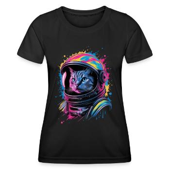 Space cat with colorful helmet - Women's Functional T-Shirt - black - Front - AI Model Female 172 light (172cm)