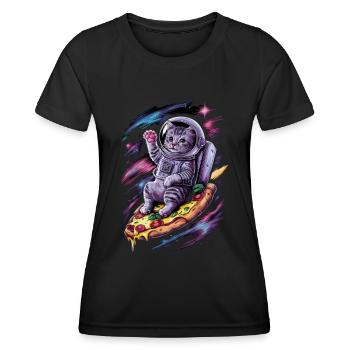Cat Galaxy On Pizza Flight Space Adventure - Women's Functional T-Shirt - black - Front - AI Model Female 172 light (172cm)