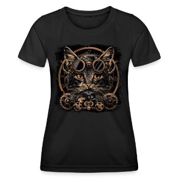 Steampunk Katze - Frauen Funktions-T-Shirt - Schwarz - Vorne - AI Model Female 172 light (172cm)