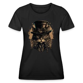 Steampunk Katze - Frauen Funktions-T-Shirt - Schwarz - Vorne - AI Model Female 172 light (172cm)