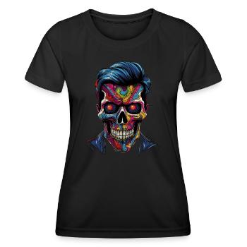 Bunter Popart Schädel - Frauen Funktions-T-Shirt - Schwarz - Vorne - AI Model Female 172 light (172cm)
