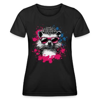 Lustiger Igel mit Sonnenbrille - Frauen Funktions-T-Shirt - Schwarz - Vorne - AI Model Female 172 light (172cm)