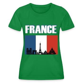 Frankreich-Flagge Pariser Skyline - Frauen Funktions-T-Shirt - Kelly Green - Vorne - AI Model Female 172 dark (172cm)