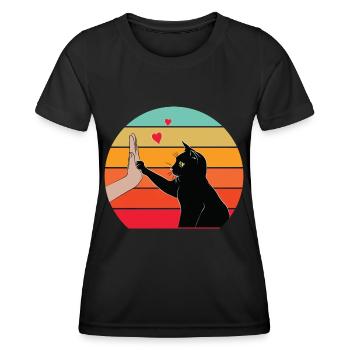 Katze High Five - Frauen Funktions-T-Shirt - Schwarz - Vorne - AI Model Female 172 light (172cm)
