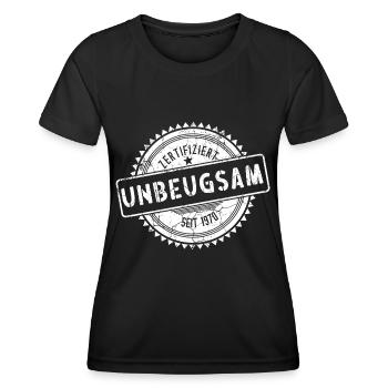 Zertifiziert Unbeugsam Seit 1970 Slogan Stolz - Frauen Funktions-T-Shirt - Schwarz - Vorne - AI Model Female 172 light (172cm)