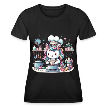 Kulinarisches Einhorn Magische Abenteuer Koch - Frauen Funktions-T-Shirt - Schwarz - Vorne - AI Model Female 172 light (172cm)