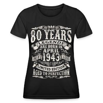 April 1943 - 80 Jahre alt - 80. Geburtstag - Frauen Funktions-T-Shirt - Schwarz - Vorne - AI Model Female 172 light (172cm)