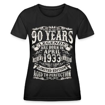 April 1933 - 90 Jahre alt - 90. Geburtstag - Frauen Funktions-T-Shirt - Schwarz - Vorne - AI Model Female 172 light (172cm)