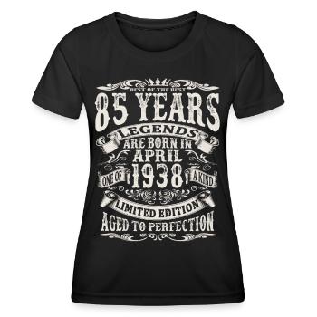 April 1938 - 85 Jahre alt - 85. Geburtstag - Frauen Funktions-T-Shirt - Schwarz - Vorne - AI Model Female 172 light (172cm)
