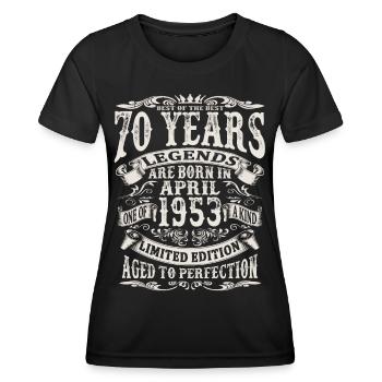 April 1953 - 70 Jahre alt - 70. Geburtstag - Frauen Funktions-T-Shirt - Schwarz - Vorne - AI Model Female 172 light (172cm)