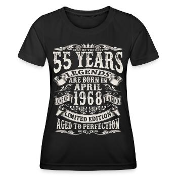 April 1968 - 55 Jahre alt - 55. Geburtstag - Frauen Funktions-T-Shirt - Schwarz - Vorne - AI Model Female 172 light (172cm)