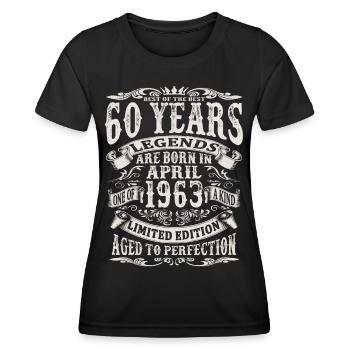 April 1963 - 60 years old - 60th birthday - Women's Functional T-Shirt - black - Front - AI Model Female 172 light (172cm)