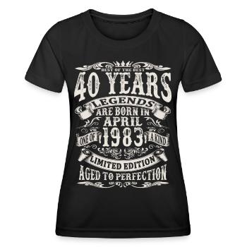 April 1983 - 40 years old - 40th birthday - Women's Functional T-Shirt - black - Front - AI Model Female 172 light (172cm)